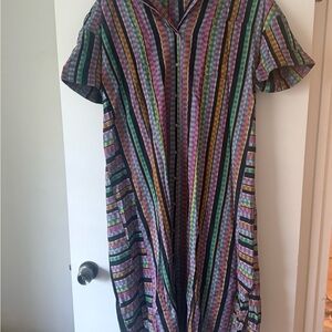 Anthropologie Pink and Blue Flutter Sleeve Sundress